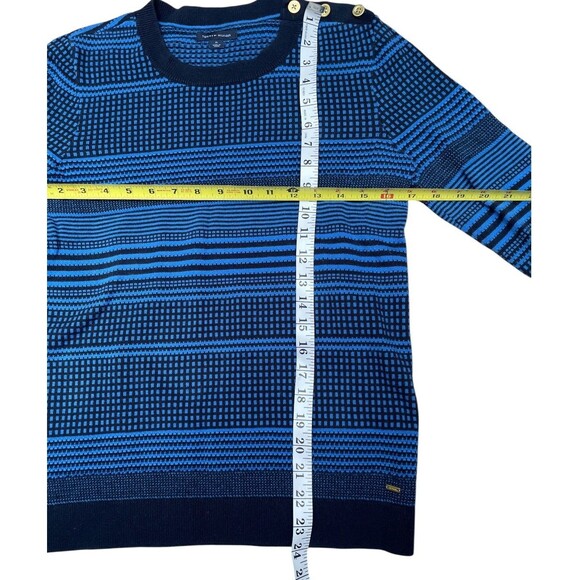 Tommy Hilfiger Striped Pullover Sweater Navy Blue 100% Cotton Nautical Preppy M - Picture 5 of 12